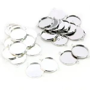 20pcs 20mm Inner Size Stainless Iron Material Bright Silver Plated Rhodium Simple Style Cabochon Base Cameo Setting Pendant Tray