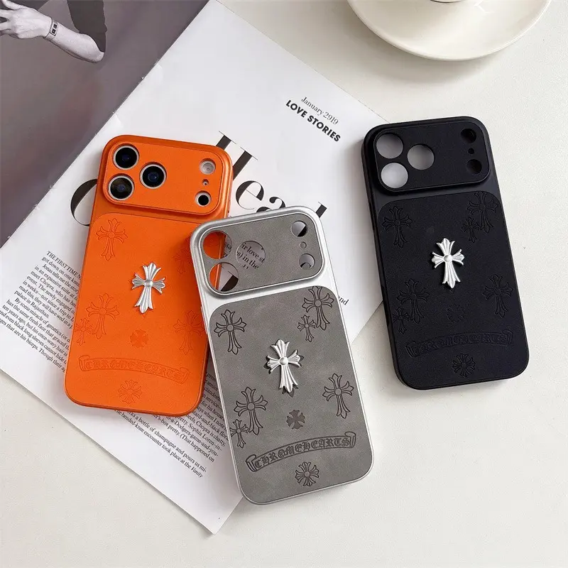 3D Metal Cross Embossed Gothic Punk iPhone Case - Raised Camera Bezel, Full Protection, Shockproof Phone Cover for iPhone Models