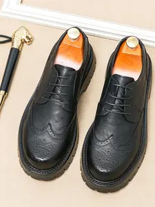 Men's Fashionable Lace Up Front Brogue Design Shoes, 2024 New Style Casual Comfortable Pu Leather Shoes for Daily Wear, Business Style Shoes for Men