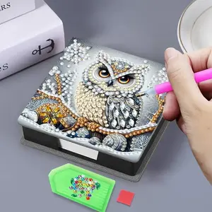 Owl Pattern Sticky Note Box, 1 Set DIY Diamond Arts Colorful Painting Kit, Handmade Art Gift for Home Office Desk, Handmade Gifts