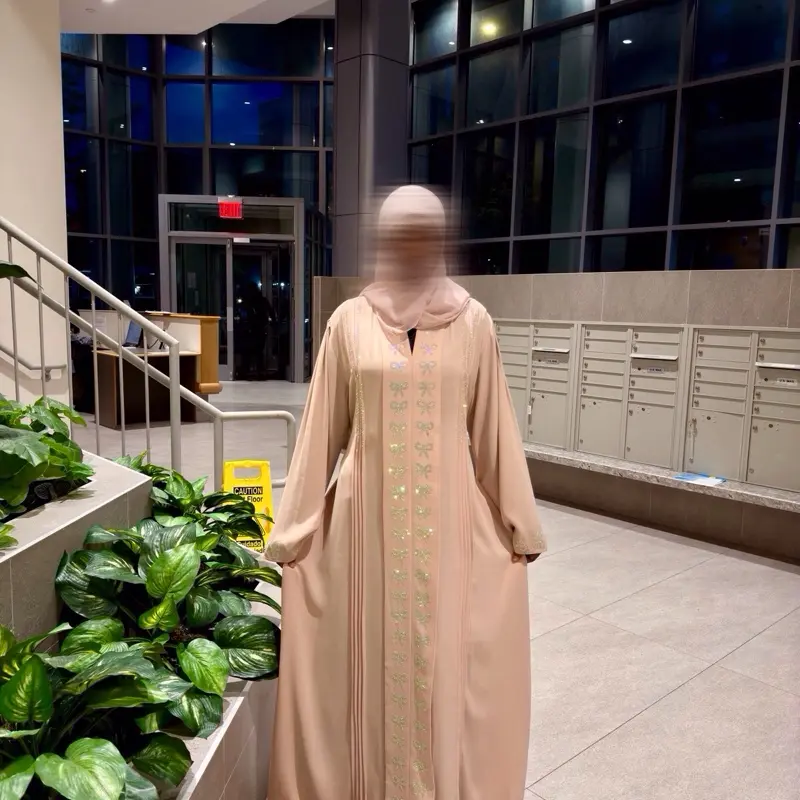Peach Bow Abaya - Elegant Peach-colored Abaya with Bow Detailing for Eid