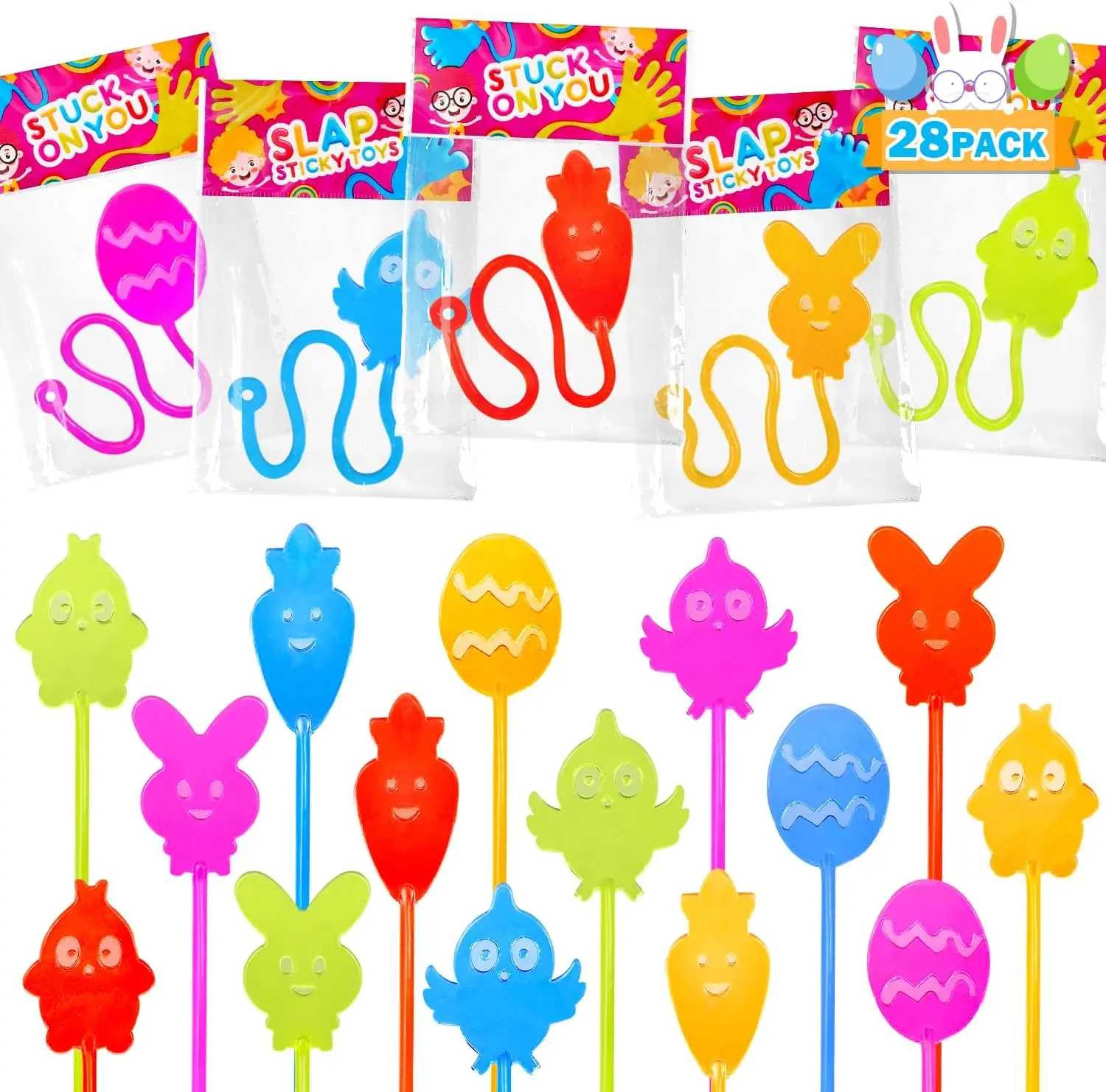 28-Pack Non-Candy Easter Egg Fillers, Sticky Hands Toys, Spring Party Favors for Toddlers – Egg Hunt Supplies, Goodie Treat Bag Prizes, Easter Gifts for Kids, Kids Easter Gifts