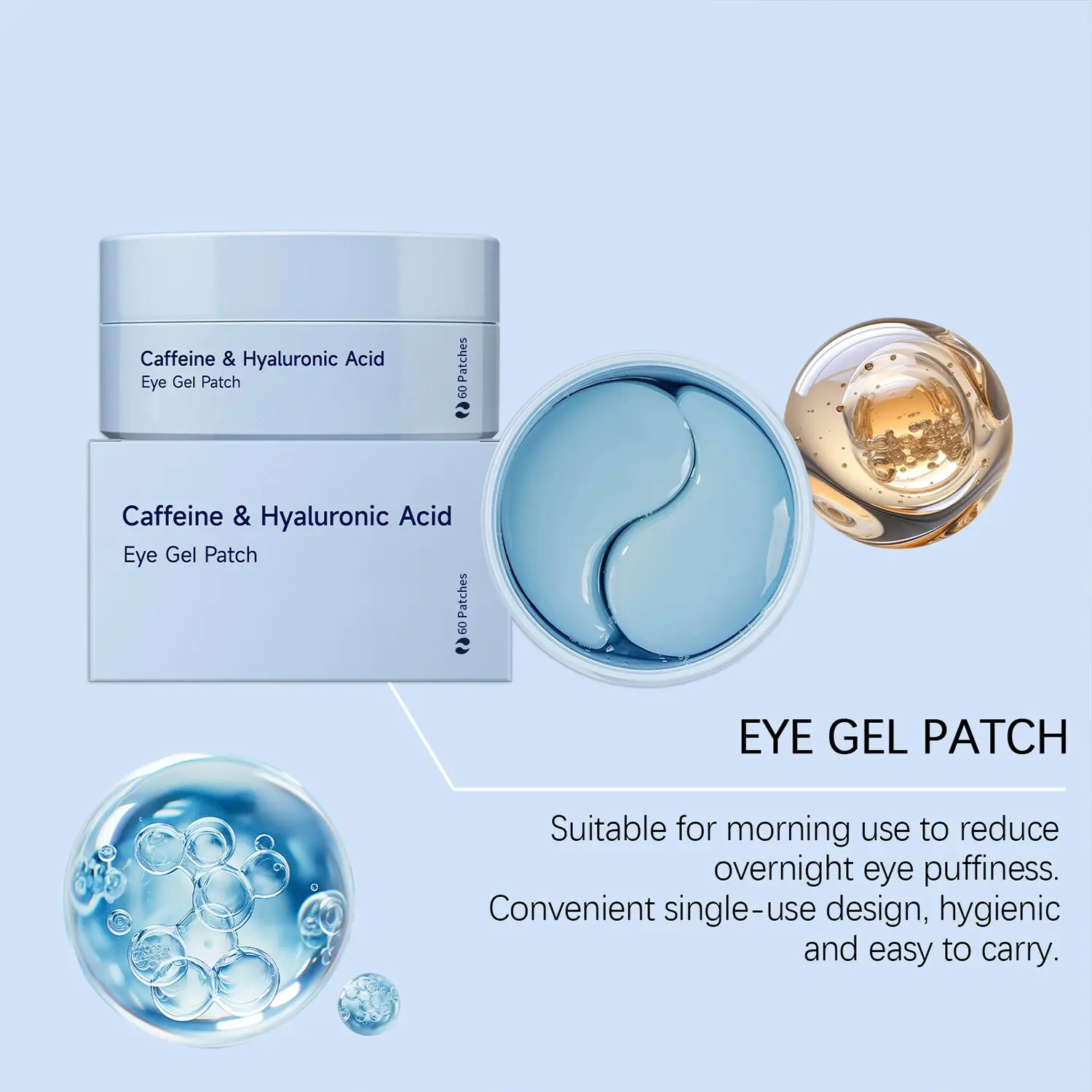 Hydrating Repair Eye Mask with Caffeine & Hyaluronic Acid, Nourish and Relieve Dryness, Lightweight and Fast Absorbing, Ideal for Skin Care Routine, Caffeinated Eye Patches, Puffy Eye Patches
