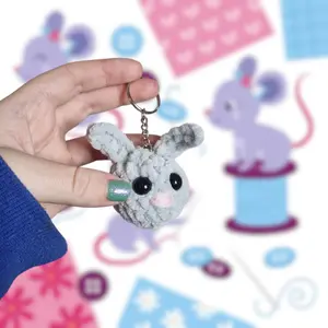 Crochet grey bunny rabbit keyring - super soft with safety eyes and keychain