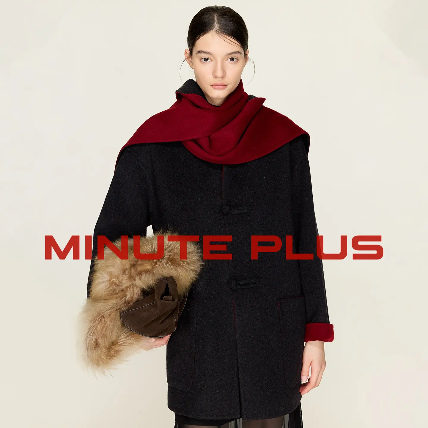 Minimalist Two-Sided Merino Wool Coat with Detachable Scarf, Relaxed Chinese Style Wool Outer Layer