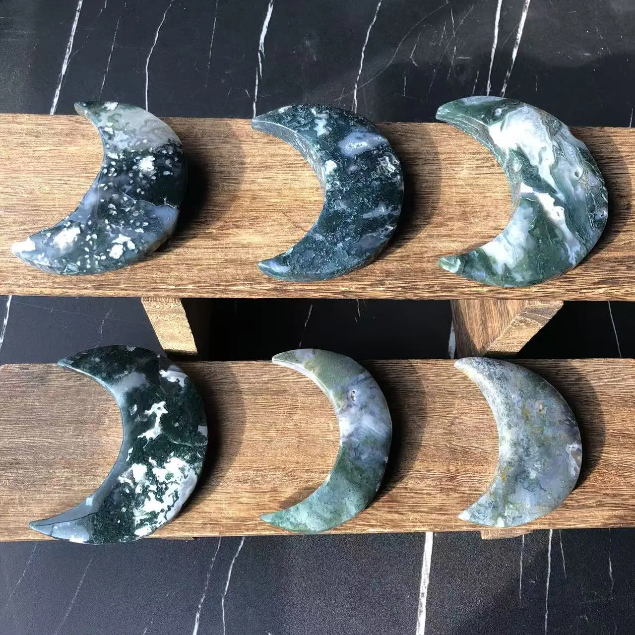 Natural Crystal Moss Agate Moon Collection Natural Crystal Moss Agate Moon Collection