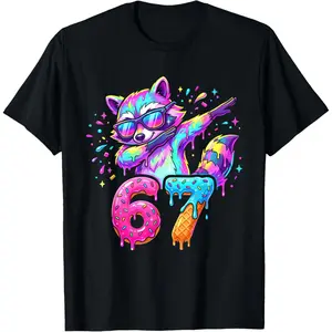 Funny Dabbing Raccoon 67 Dripping Ice Cream Meme T-Shirt
