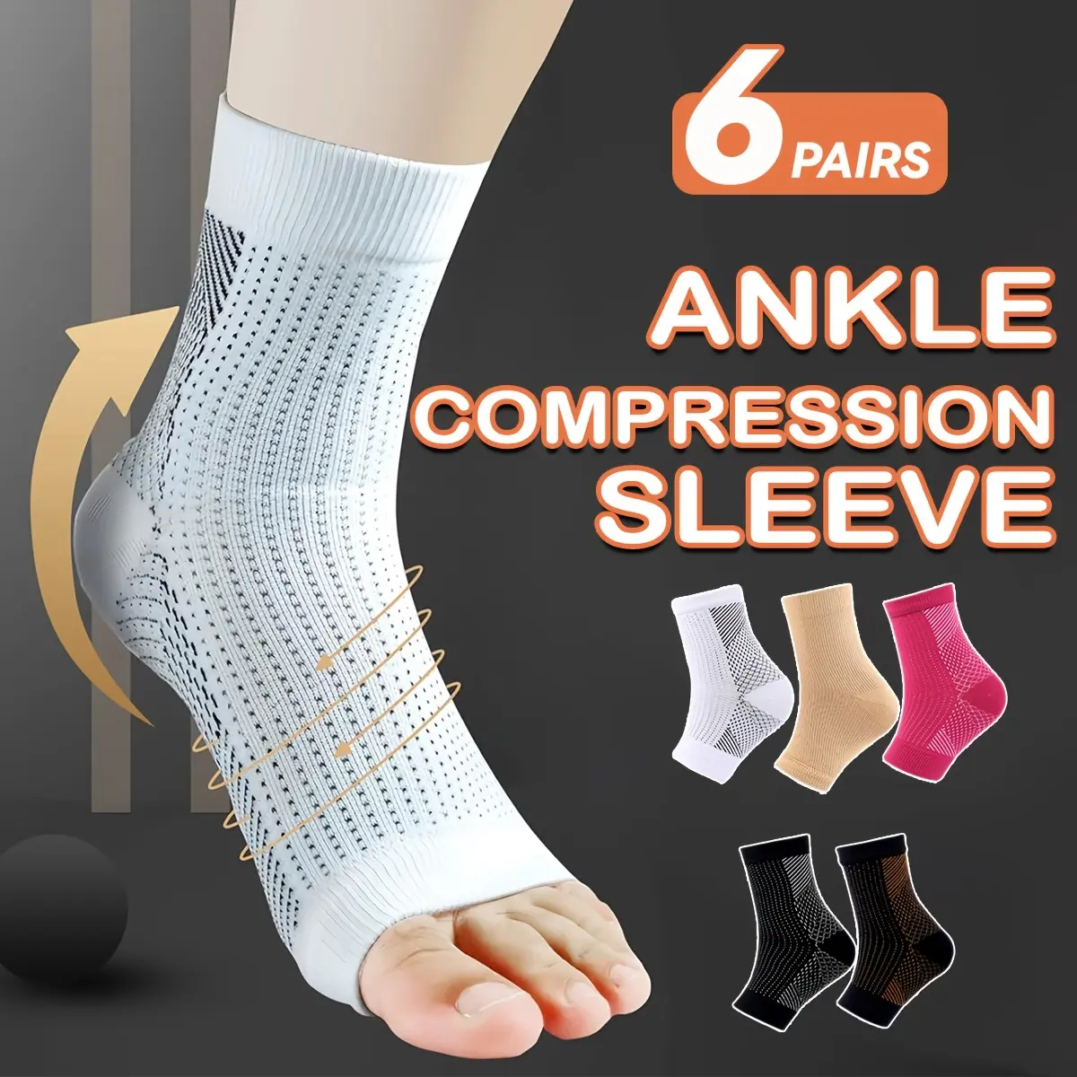 6 Pairs Open Toe Compression Arch Support Sleeves in Black & White for Men & Women, Anti-Injury Protective Gear for Running & Hiking, Stretch