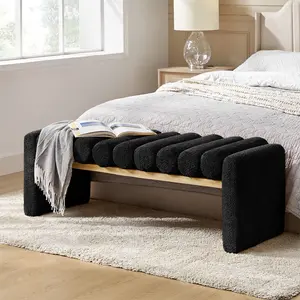 HULALA HOME Alma Modern Bench with Solid Wood Seat Frame & Legs, Removable Bolster Cushions, H-Frame Design Entryway Bench ，Added solid wood seat frame and legs, for Living Room, Bedroom.