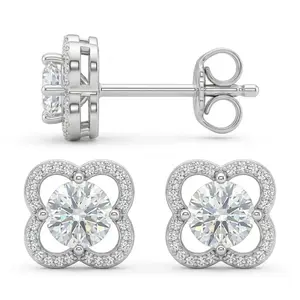 Sparkling Clover CZ Stud Earrings for Women, Silver-Tone Dainty Cubic Zirconia Simulated Diamond everyday bling, Good Luck Gift Choice for Christmas, Birthday, Anniversary, Valentine's Day - Comfortable Wear for Sensitive Ears