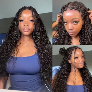 Pull Go Drawstring Cap 13x6 HD Full Lace Frontal Knotless Boho Curls Braided Wigs Human Hair Pre Cut Lace