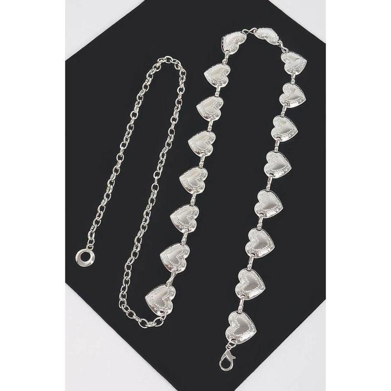 I Heart You Too Belt - Heart-Shaped Metal Chain Belt with Adjustable Fit, Available in Gold & Silver, Iron Material, Unisex Design