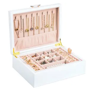 BOOVO Anti-Oxidation Jewelry Box for Women 2-Layer Flip-Top Luxury Organizer with Necklace Hanger Fits 40 Pieces High-End Storage Solution Multi Compartment Design storage organization toy organizer storage adhd organization products