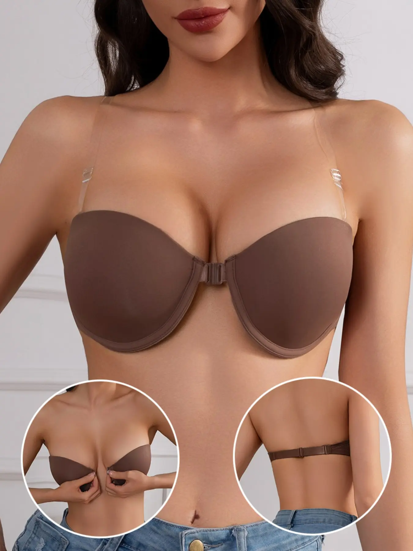 Viral Invisible Strapless Smooth Lightweight Minimalist Basic Push-Up Bra with Steel Ring, Convertible Back Design for Backless Dresses, Perfect for Party and Fashion Occasions, Fit, Medium, Padded Bra, Padded Unlined Bra