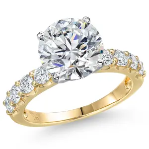 Gem Stone King 1.63 to 5.88 Cttw Round Lab Grown Diamond Engagement Ring For Women | 14K Yellow and White Gold | IGI Certified | D-E Color VS1 Clarity | Wedding Anniversary Ring | Size 5, 6, 7, 8, 9