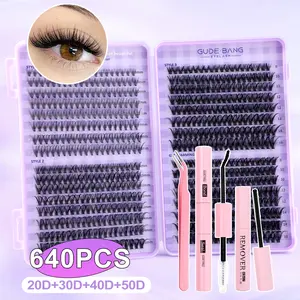 640PCS 20D+30D+40D+50D style DIY eyelash extension Kit - including false eyelashes, glue, remover, tweezers, professional and beginner-friendly, easy to use at home. Eyelash beginner kit: complete set, can be used at home as easily as a professional. Prof