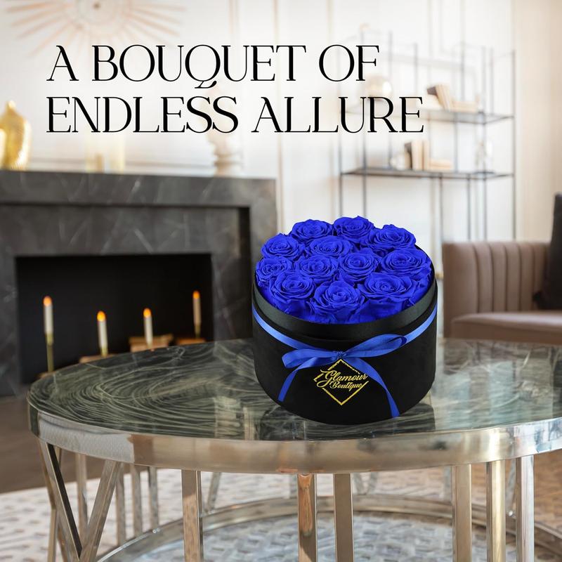 Eternal Prestige Velvet Black | 12 Blue Roses  Decor Box