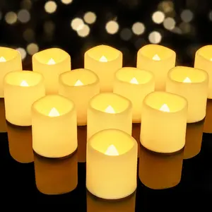 24Pack Flickering Flameless Votive Candles 200+Hour Battery Operated LED Tealight for Wedding Outdoor Table Halloween Christmas Decor Warm White Battery Included Ivory Ornaments