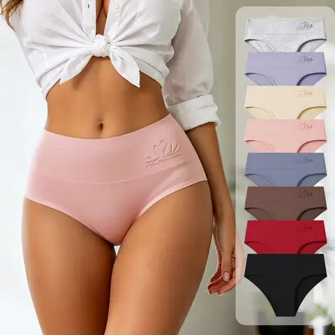 Hotcom Women's High-Waist Underwear Sets - 8/4-Pack SoHoChic Style Seamless Briefs, Cute Breathable Cotton Tummy Control Panties, 3-Sided Elastic High-Cut C-Section Womenswear for Everyday Comfort