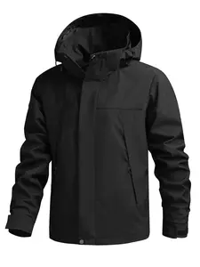 Men's Outdoor Sports Jacket Spring Autumn Windproof Waterproof Casual Black Long Sleeve Hooded Coat with Adjustable Hood plain waterproof windproof