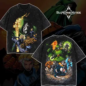 [ superhero tee ]  Dr.Doom "The Masked Tyrant" Doctor Doom MCU Edition Double Printed Oversize Lightweight Acid Washed Tee Hoodie Sweater TV Series Graphic Design Top Cotton Streetwear Comic Superheroes T-Shirt Hoodie Crewneck Clothes Menswear Womenswear