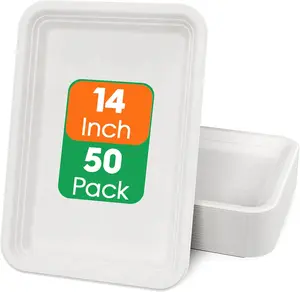 50 Pack 14 Inch Disposable  Crawfish Trays, Compostable Large Paper Plates, Disposable Thanksgiving Trays for Serving , Turkey, BBQ, Seafood Boil Party Supplies(White)