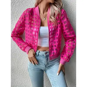Women’s Zip-Up Bomber Jacket, Casual Long-Sleeve Baseball-Collar Outerwear for Spring & Autumn, Women’s Clothing for Everyday Wear
