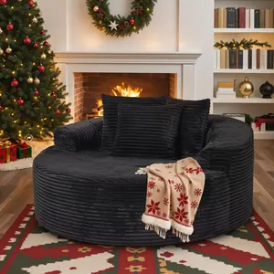 CAODOC Oversized Round Chaise Lounge Couch Boneless Plush Corduroy Sponge Single Sofa Fluffy Modern Sleeper Chair for Living Room Lounge and Projection Room Wide Armrest Lounge Chair Armchair with Pillow