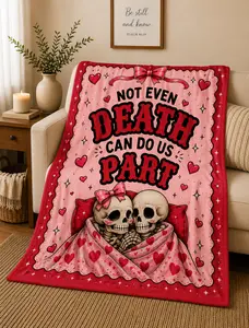 Not Even Death Can Do Us Part Plush Blanket | Skeleton Couple Love