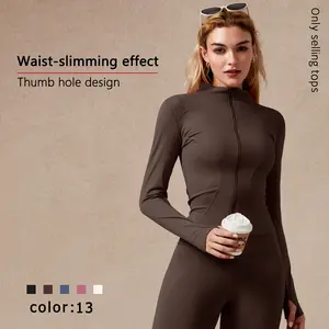 NcmRyu Women's Full Zip Long Sleeved Sports Jacket Slim Fit Quick Dry Stretch Fabric with Thumb Holes for Running Yoga Gym Workout Outfits Activewear Athletic Techwear Athleisure