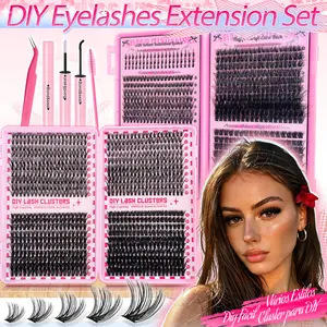 740pcs Natural Curly Lashes Clusters with Glue & Tweezer | 9-16mm D Curl Volume & Thick Fluffy False Eyelashes Kit for Beginners - 40D/60D/80D/100D Cat Eye Lashes Extensions Set with Bottom Lash Cluster