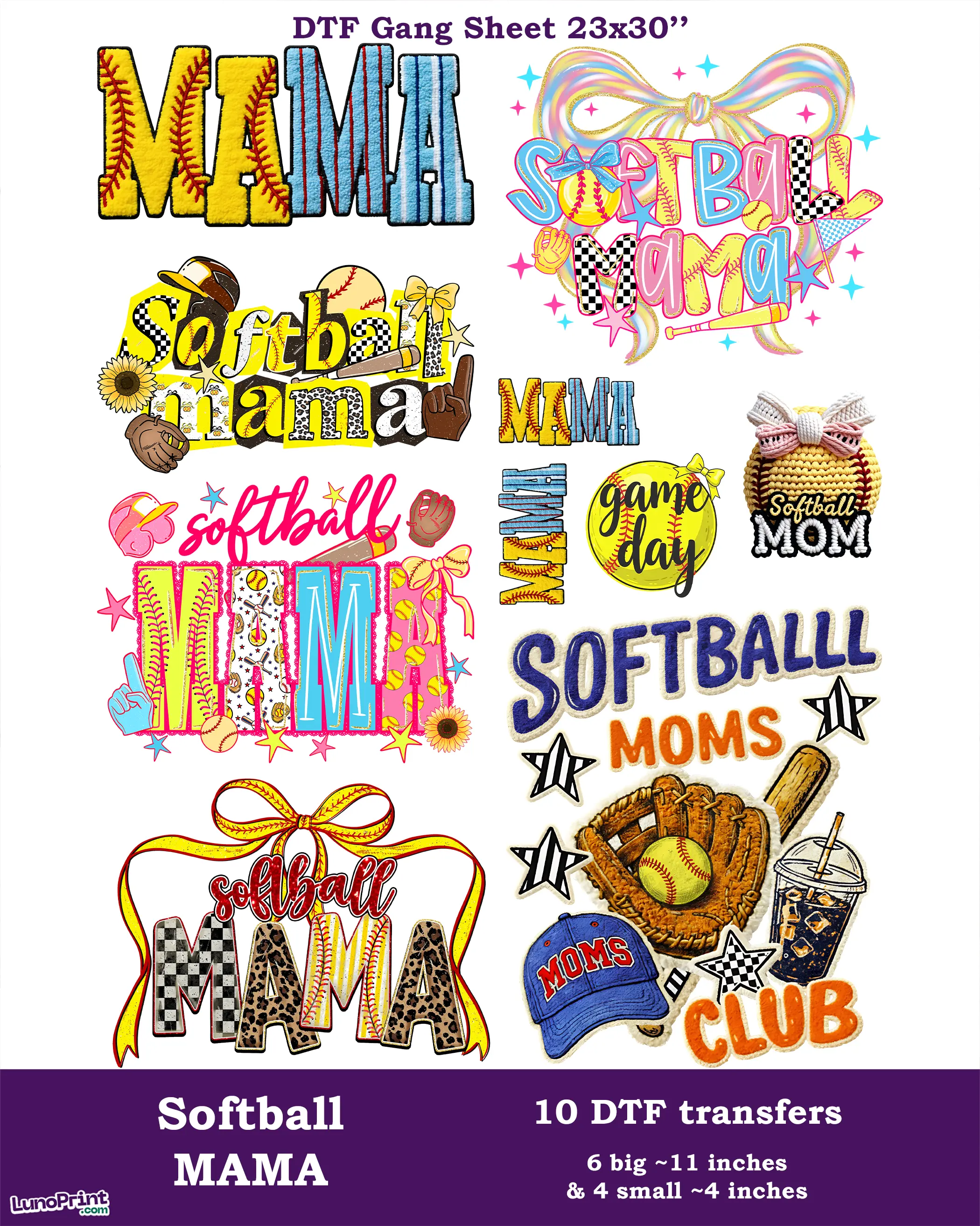 Softball Mama DTF Gang Sheet