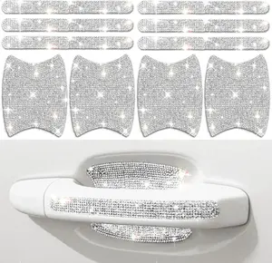 Bling Car Door Handle Protector, 10 PCS, White Sparkling Rhinestone Cars Door Protective Cover, Anti-Scratch Auto Handles Sticker, Universal Bling Car Accessories for Women
