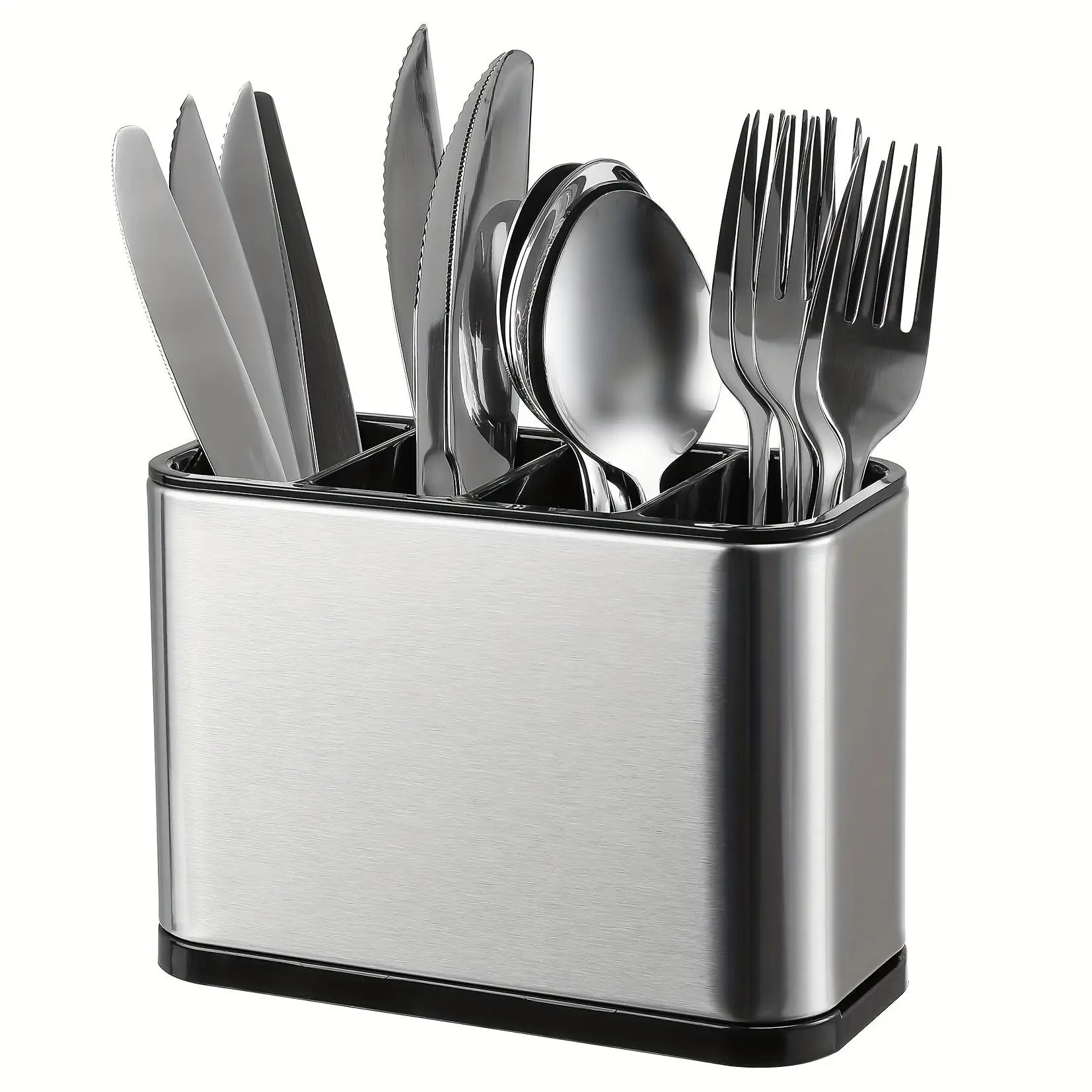 Stainless Steel Utensil Holder, Rust Resistant, Durable, Independent Compartments, Ideal for Forks, Knives, Spoons, Chopsticks, Modern Home Kitchen Storage Organizer, Kitchenware, Perfect Gift