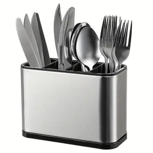 Stainless Steel Utensil Holder, Rust Resistant, Durable, Independent Compartments, Ideal for Forks, Knives, Spoons, Chopsticks, Modern Kitchen Organizer, Perfect Gift