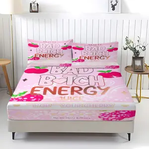 3-Piece Sweet Cool Cherry Bedding Set Fitted Sheet Set, Includes Fitted Sheet & Pillowcases, Soft Breathable Fabric, Trendy Design for Young Women