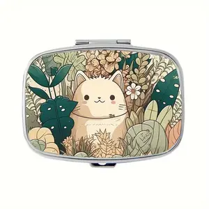 Kawaii Cat Pill Box Set, 2 Compartment Medicine Boxes, Rectangular Decorative Storage, Vitamin Tablet Organizer, Supplement Organizer, Pocket Wallet Travel Gift
