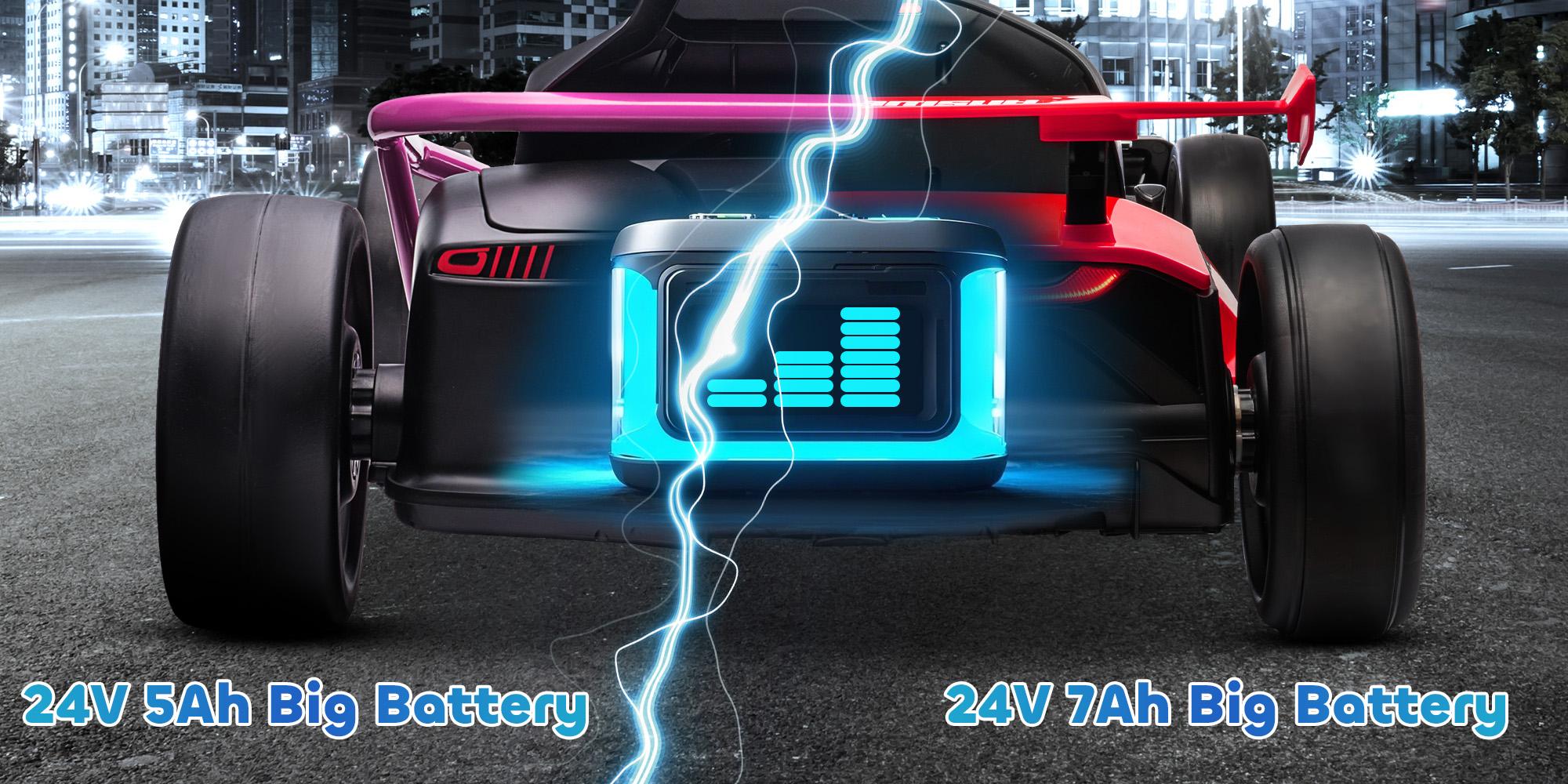 Aosom 24V Electric Go Kart, 7.5/8.1mph, Drifting Car Battery Powered Ride on Toy with Slow Start, Music, Horn, for 6-12 Years Old