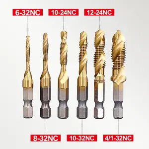 6pcs SAE Combination Drill & Tap Bit Set - 3-in-1 HSS Titanium Hex Shank Bits for Drilling, Tapping & Countersinking (Wood/Plastic/Aluminum)