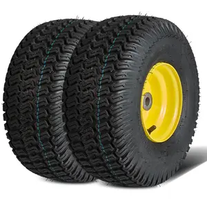 VEVOR Lawn Mower Tires with Rim,  15x6-6" Tubeless Tractor Tires, 2-Pack Tire and Wheel Assembly, S-Turf Pneumatic Tires, 3" Offset Hub, 3/4" Bushing Size, 16 PCS Adapters for Riding Mower Lawn Tractor