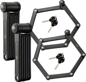 Via Velo 2 Folding Bike Lock Set | Same Key System 4 Keyed Alike Keys, Heavy Duty Hard Steel, Lightweight, Bike Lock for Electric Bike, Electric Scooter, Dirt Bike for Adults with Mounting Case