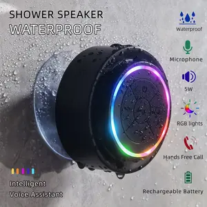 5W Portable Shower Speaker-With Built-in Microphone,Voice Assistant Control, Hands-Free Calling,TWS Playback, Rechargeable Lithium Polymer Battery, Long-Lasting Playtime, HD Decoding,Strong Suction Cup,RGB Lights,USB Type-C Charging,Bathroom, Outdoor Gift