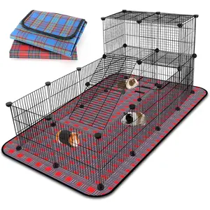 Extra Large Guinea Pig Cage Loft with 2 Waterproof Bedding, DIY Expandable Modular Small Animal Playpen with Mat for Rat Hamster Chinchilla Bunny (24x C&C Panels)