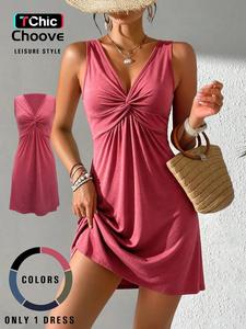 women's plain twist ruched deep v neck tank dress, fit minimalist casual sleeveless a line short dress for daily outdoor wear, ladies clothes for all seasons, moo moo dresses, summer dresses, womenswear, casual fashion dress