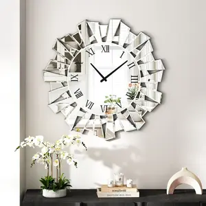 Modern Sunburst Wall Clock Mirrored Large Clock Modern Sunburst Wall Clock Mirrored Large Clock