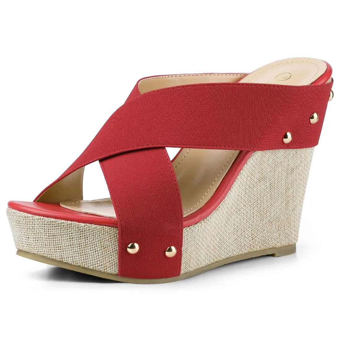 BLISSFUL STEP Women's Open Toe Linen Platform Slide Wedge Sandals
