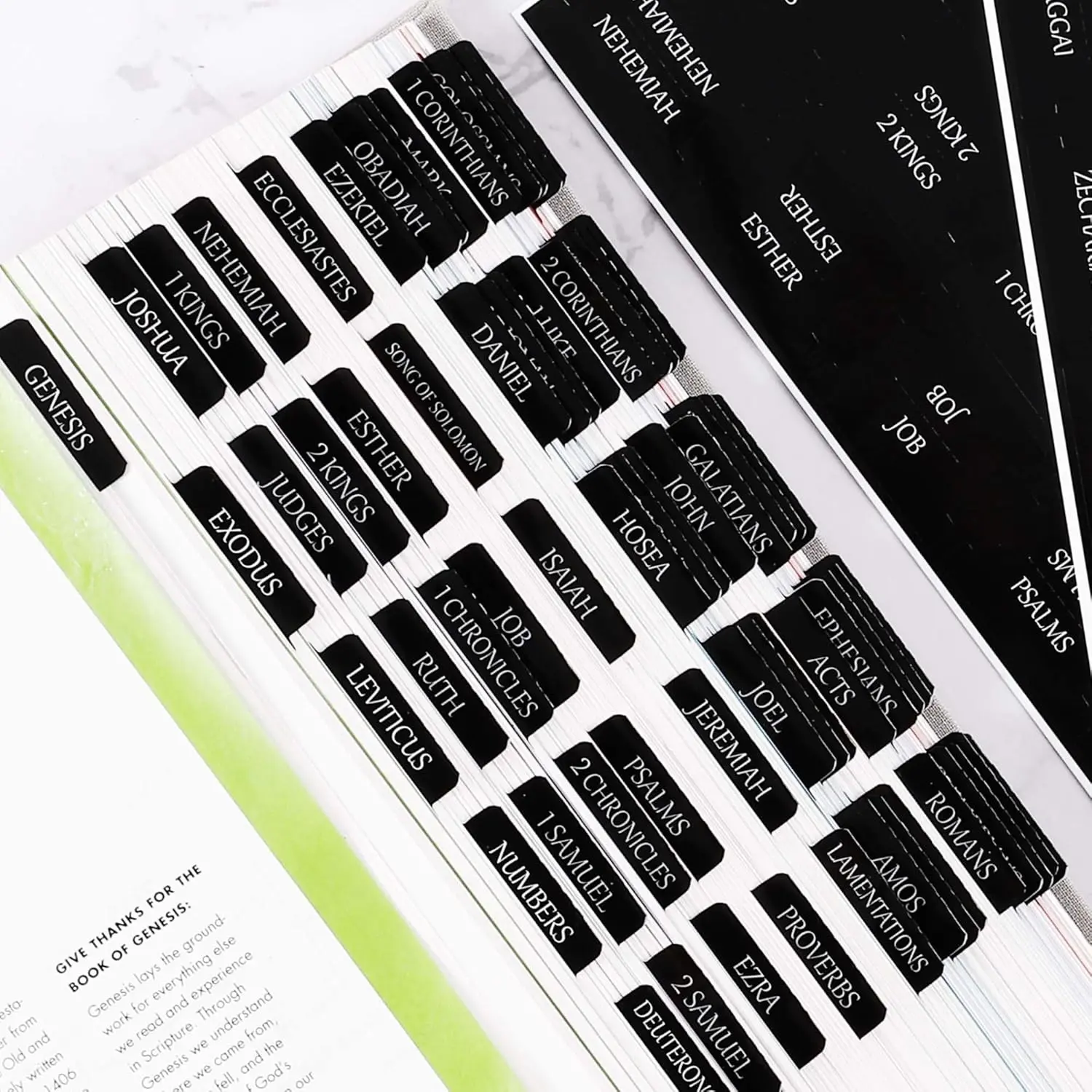 Women's Repositionable Laminated Bible Tabs - Large Print Peel-and-Stick Stickers, Durable Office Index Dividers, Easy to Apply for All Readers (Luxury Black)