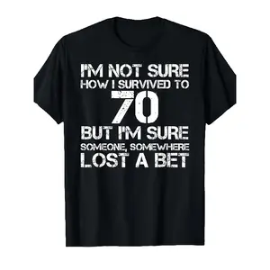 Funny 70th Birthday T-Shirt for Men & Women - "I'm Not Sure How I Survived to 70" Humorous Milestone Gift, 220gsm Heavyweight Retro Round Neck Tee with Funny 70 Years Old Saying, Unisex Adult Funny Aging Humor Apparel for 70 Year Olds Birthday Party