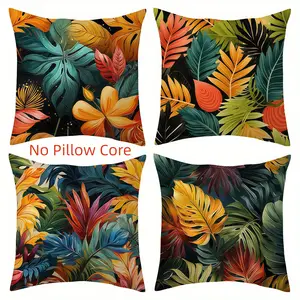4pcs, Tropical Themed Throw Pillow Covers, Tropical Green Plant Leaves Pattern, Home Summer Décor Products, Suitable Living Room, Bedroom, Sofa and Bed Decoration, 2D Flat, Single Sided Printing, No Pillow Core