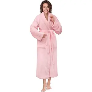 Women Robe Fleece Plush Soft, Fluffy Fuzzy Cozy Warm Lightweight Bathrobe, Shower Spa House Long Robe for Women